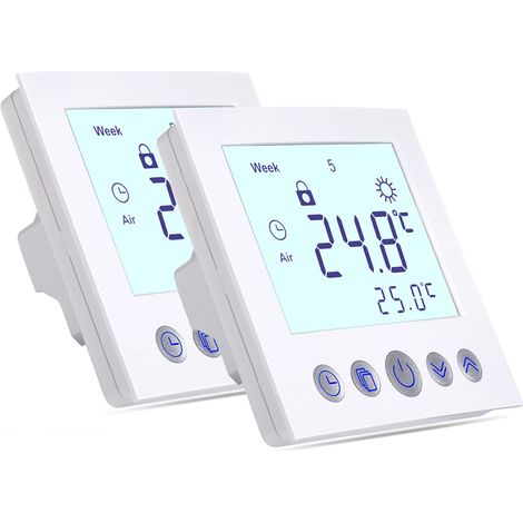 2 Stück Digital Thermostat Kesselthermostate Thermostat Raumthermostat für elektrische und wassergeführte Fußbodenheizung ,Programmierleistung (1/5)