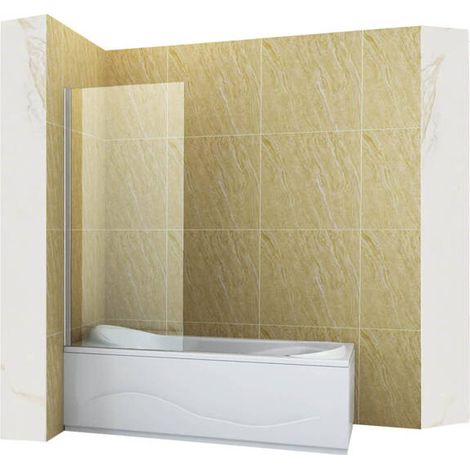 Pare-baignoire fixe Silla, paroi de baignoire 60x150 cm en verre trempé, installation murale facile, design moderne, Chromé (1/5)