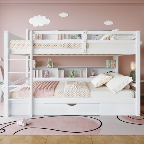 Letto a castello per bambini 90 x 200 cm con cassetti e contenitore, bianco (1/5)