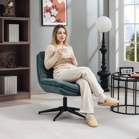 Chaise de bureau pivotante avec large siège, vert foncé, bureau, chaise rembourrée spacieuse pour le bureau (1/4)