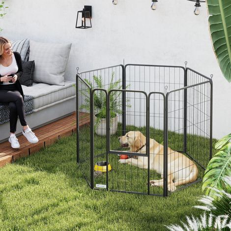 Parc pour chien à 6 panneaux, robuste, avec porte sécurisée, pour une utilisation intérieure et extérieure, idéal pour le jardin, le camping, hauteur 100 cm (1/5)