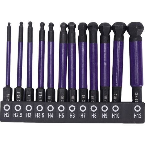 12 kit forets tête hex sphérique 1/4in queue S2 – Acier allié avec support stockage réparation automobile industrie, mécanique (1/5)
