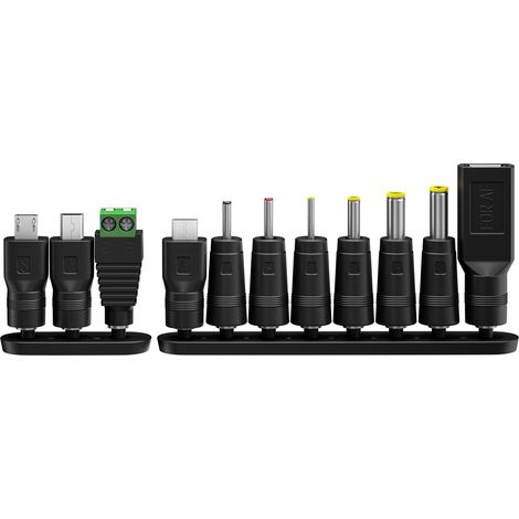 Juego de adaptadores para fuente de alimentación, 11 piezas, 6x adaptadores de cc, además de usb-c, usb mini-b, micro-usb, toma usb-a y conector con bornes de tornillo. (1/3)
