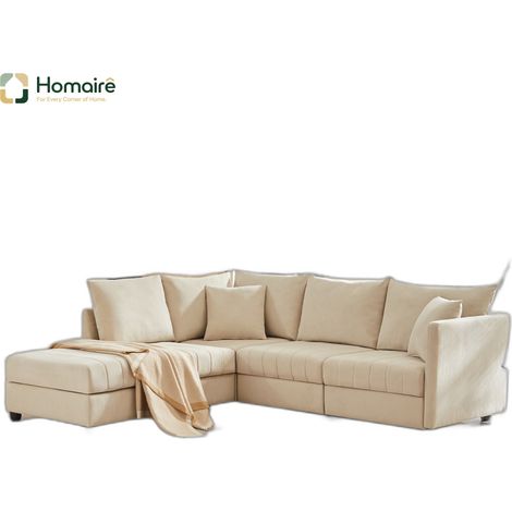Canapé modulable en tissu beige 220 x 194 x 85 cm HOMAIRE (1/5)