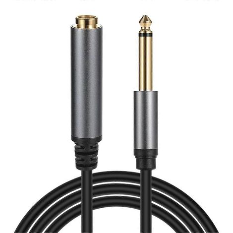 Câble audio plaqué or 6,35 mm vers jack mono femelle pour amplificateur, mixeur, batterie électrique, basse, guitare 6. (1/4)