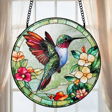 Attrape-soleil vitrail colibri 9 cm décoration suspendue fenêtre oiseau lumineux cadeau maison (1/5)