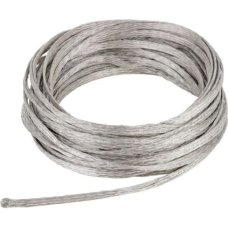 Fil Cuivre Etamé Tressé 8m 3mm, Fil Plat Flexible de Mise à la Terre pour la Mise à la Terre et la Réduction du Bruit, Épaisseur de 0.8mm
