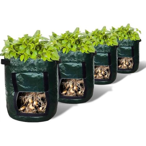 Sacs de culture pour jardin - Lot de 4 - Sacs à couvercle rabattable pour carottes, tomates, oignons, pommes de terre, pots en tissu durables et écologiques (1/5)