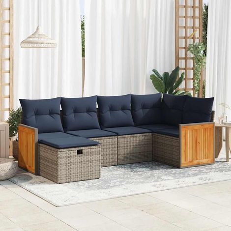 vidaXL Salon de jardin 6 pcs avec coussins gris résine tressée (1/5)