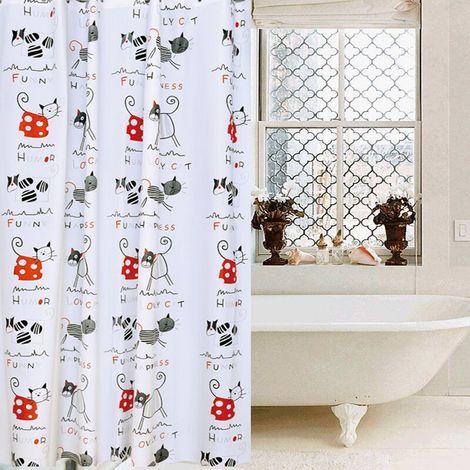 Rideau de douche abstrait avec chat et lettres, accessoire de salle de bain décoratif