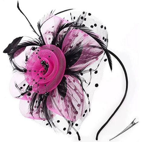 Tocado, Plumas sintéticas, Tul y flores, Para bodas, Carnaval, Fiestas de té (1/5)