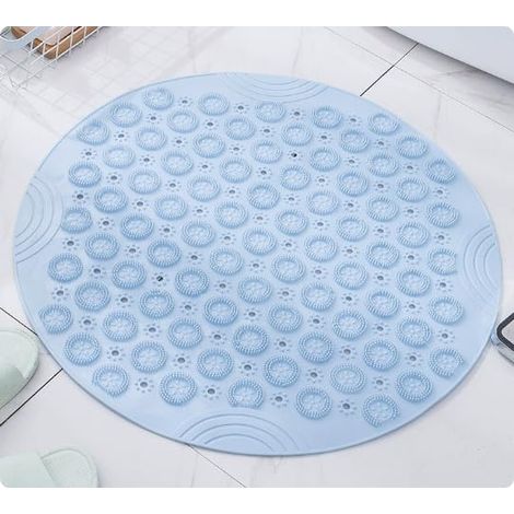 tapis de douche rond 55 x 55 cm, antidérapant, pour douche et baignoire, avec ventouses, trous de drainage, lavable en machine, séchage rapide (bleu) (1/5)