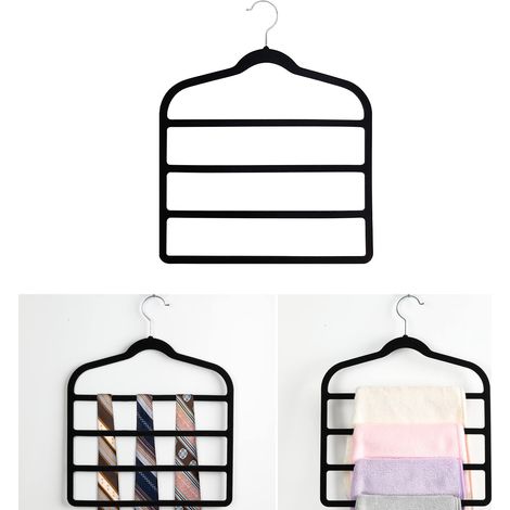 cintre de rangement multifonctionnel porte-pantalon floqué à 4 niveaux antidérapant pour accrocher des écharpes et des serviettes de bain 1 (1/5)