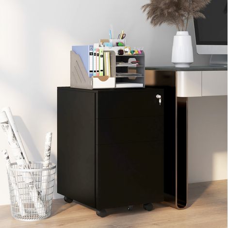 Caisson de bureau verrouillable 37x43,5x60 cm en acier noir, gain de place, mobile FloraGrace (1/5)