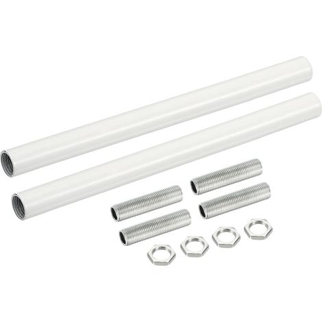 Fileté Extension Tige Trousse, M10 Filetage 7.87" Accouplement Écrou Rond Manchon Connecteur avec Fileté Tuyau Hexagonal Écrou, Blanc 2 Ensemble (1/5)