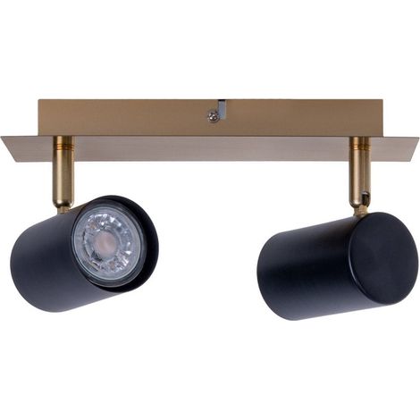 Plafonnier Spot Orientable 2 Lumières Applique Murale Métal Noir et Doré GU10 24 cm - PANGIVO (1/5)