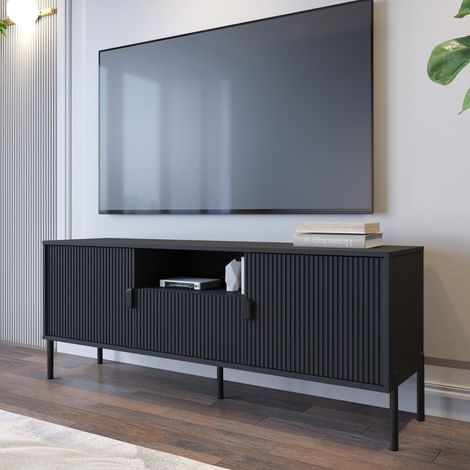 Mobile Porta tv Rabattone, un Cassetto, Ripiani, 2 Ante, 155x40x69h cm Nero (1/3)