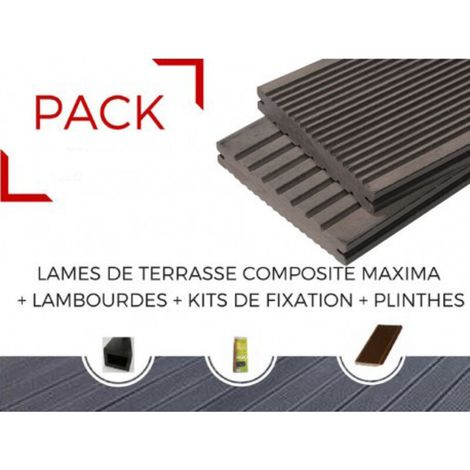 PACK 4 m² di lame per decking composito Maxima + ACCESSORI (3 colori) 3600mm - Grigio antracite, Spessore 22mm, Larghezza 14 cm, Lunghezza 360 cm