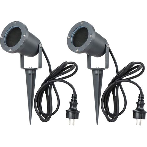Lot de 2 Eclairage Projecteur de Jardin Spot Exterieur avec Piquet, IP65 GU10 Anthracite Aluminium Lampe Lumiere Luminaire 2,0M Câble avec Prise, Éclairage pour Chemins, Plantes, Terrasse Basin (1/5)