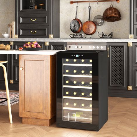 Cave à vin pour 24 bouteilles, température réglable de 5 à 20 °C, éclairage LED, noire, 43 x 45 x 75 cm