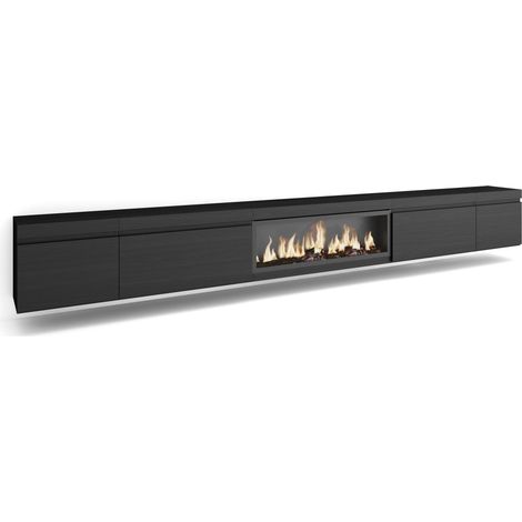 Skraut Home - Mobile TV Soggiorno, Ampio spazio a disposizione, 368x45x35, Camino elettrico XXL, Sospeso, da appendere, Stile moderno, Nero (1/5)
