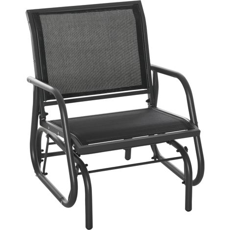 Schaukelstuhl Gartenstuhl aus Metall Schaukelsessel mit Armlehne Rückenlehne Gartenschaukel bis 120 kg belastbar Outdoor Relaxstuhl für Balkon Garten Terrassen Schwarz