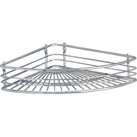 Étagère d'angle Milano chromée 31,5 cm avec vis pour rangement salle de bain angle étagère murale salle de bain design en métal robuste et durable parfaite pour les coins et vos soins quotidiens (1/4)