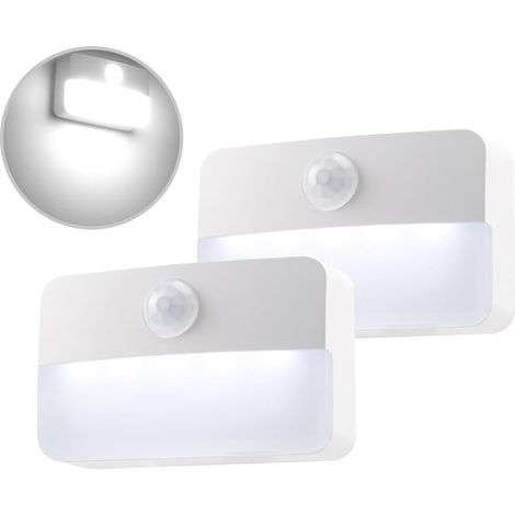Veilleuse avec détecteur de mouvement, 2 lampes LED pour armoires, lampe d'appoint fonctionnant sur piles, 6000K blanc froid, lumière à capteur pour armoire, couloir, escalier, chambre, cuisine (1/5)