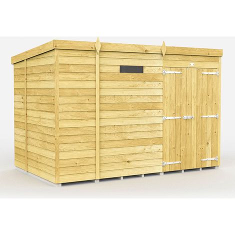 9 x 6 Feet Pent Security Shed - Double Door - Wood - L178 x W276 x H201 cm