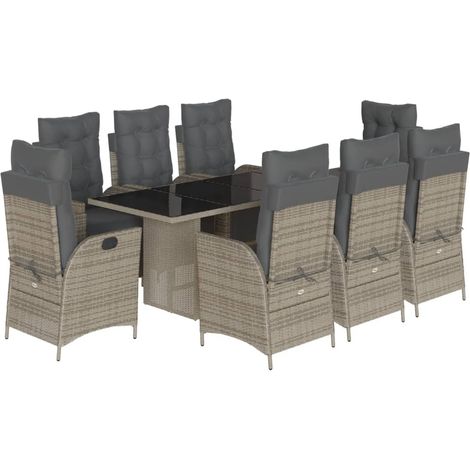 vidaXL Set da Pranzo da Giardino 9 pz con Cuscini in Polyrattan Grigio (1/5)