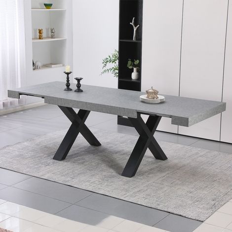 Tavolo Allungabile Cindy Gondar Effetto Cemento con Gambe Nere da 160 a 240 cm (1/5)