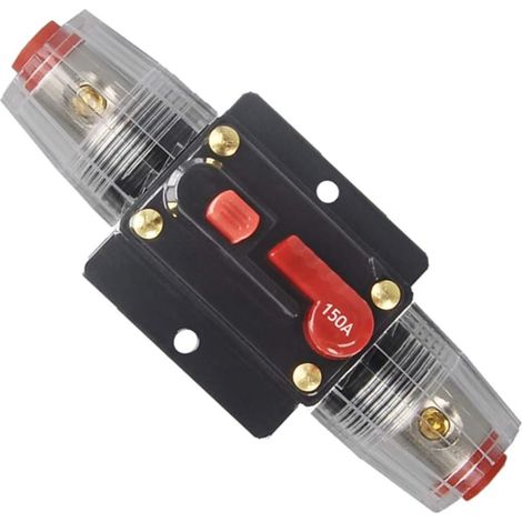 Disjoncteur audio 30A 40A 50A 60A 80A 100A 150A pour autoradio, porte-fusible en ligne, onduleur, réarmement manuel, 12V-24V CC, protection pour systèmes audio automobiles, marins et bateaux. (1/5)