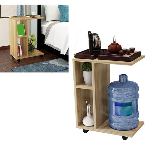 Plateau à thé multifonctionnel et mobile en bois, mini, style moderne et épuré, couleur noyer, avec roulettes. (1/5)