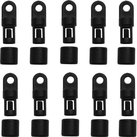 Lot de 10 boucles robustes en forme de B pour embouts de corde élastique, accessoires de kayak multi-usages pour activités de plein air, corde élastique noire de 6 mm (1/4)