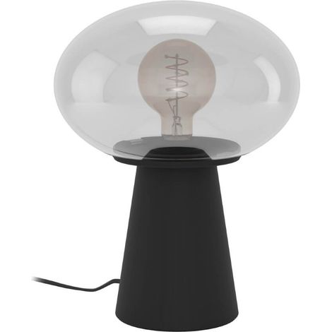 Lampe de table madonnina en acier noir, peigne en verre gris E27 1x40w h: 32,5 cm Ø25 cm avec interrupteur de câble (1/3)
