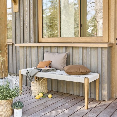 Banc de jardin en teck massif et cordage beige (1/5)