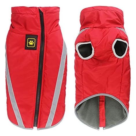 QAZQA Manteau de Chien imperméable Veste Chaude d'hiver, vêtements pour Animaux de Compagnie Coupe-Vent Tenue de Veste de Chien pour Petits Chiens de Taille Moyenne avec Trou de Harnais 4XL,rouge