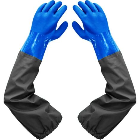 Gants étanches en caoutchouc floqués, poignets élastiques, 70 cm, bleu, pour industrie et construction – DELKEVIC