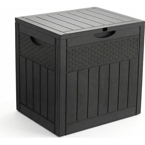 VOUNOT 126L Rattan Effect Outdoor Storage Box with Lid, Lockable, Black