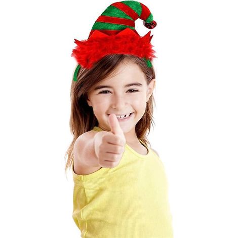 Chapeaux et serre-têtes d'elfes de Noël - Chapeaux de fête d'elfes avec grelots et plumes pour la fête du Père Noël, rouge/vert (1/4)