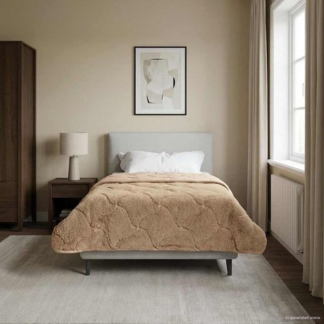 Sommerdecke Taupe 155 x 220 cm Mikrofaser und Teddy-Fleece