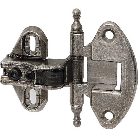 bisagra rústica con remate en oro viejo y plata vieja. material zamak. diámetro 35mm. regulación en el brazo acabado plata vieja