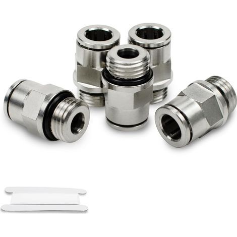 5 Pcs 8mm OD x 1/4" BSP Male Thread Tubes with O-ring, Straight Push-Lock Pneumatic Fitting in Nickel-Plated Brass (1/5)