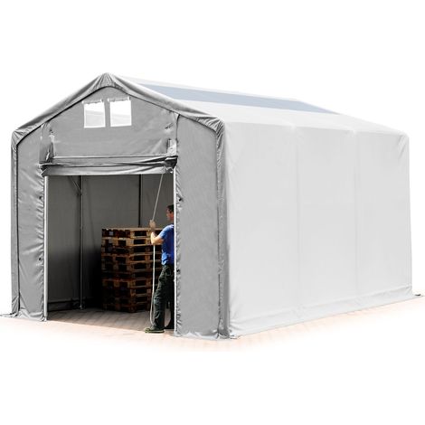 4x6m hangar TOOLPORT, PVC 850 N, H. 3m avec porte actionnée par traction et fenêtres dans le toit