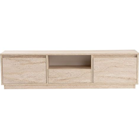 Meuble TV 3 portes 1 niche effet travertin 160 cm - Noane