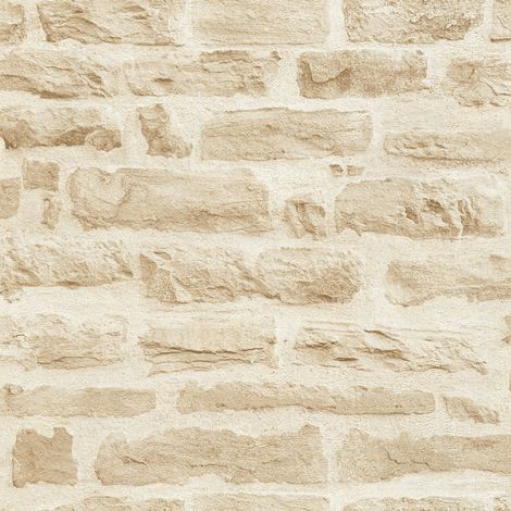 Papier peint moderne chambre d'ado | Papier peint brique beige clair | Tapisserie tendance pierre trompe l'oeil tapisserie style industriel - 10,05 x 0,53 m (1/5)