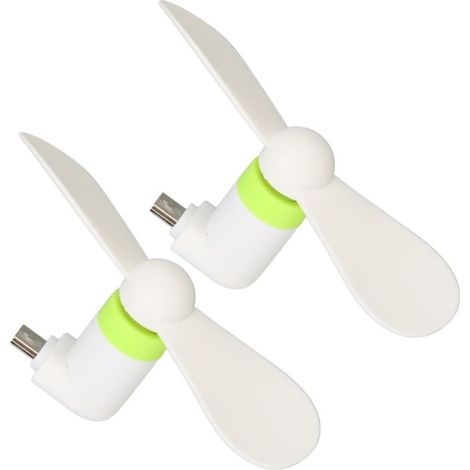 Set mit 2 Mini-2-in-1-Handyventilatoren, kompatibel mit Micro-USB- und USB-C-Anschlüssen, weiß. (1/5)