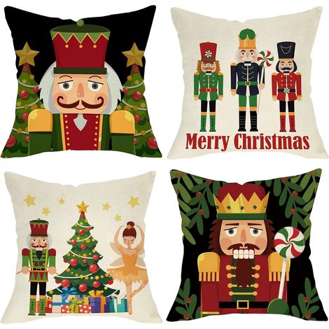 Juego de 4 fundas de cojín decorativas de Feliz Navidad, 45 x 45 cm, decoración para exteriores, porche, patio o casa. (1/5)