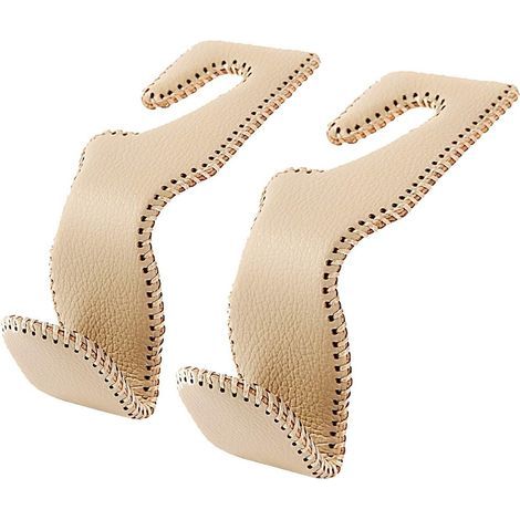 Set of 2 headrest hooks for handbags and bags, car back seat, beige leather storage hook (1/5)