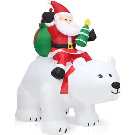 Déco Noël Jardin Extérieur Animation Lumineuse Fêtes Ours Polaire Gonflable avec Père Noël Tête Rotative LED (1/5)